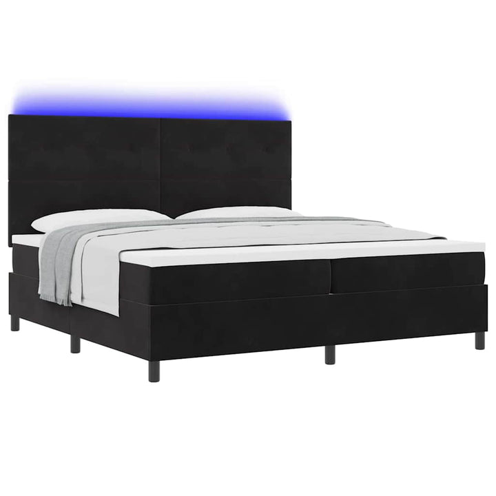 LED Box Spring Bed med hovedgærde Sort 200 x 200 cm Fløjl