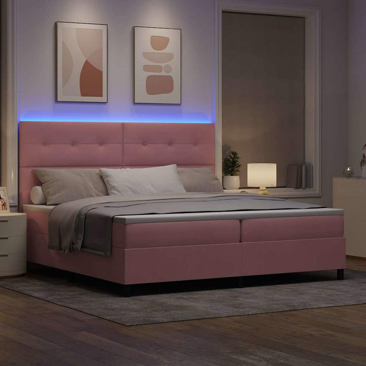 LED Box Spring Bed med hovedgærde Lyserød 200 x 200 cm Fløjl