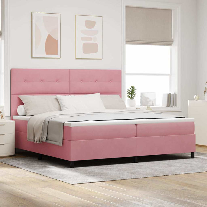 LED Box Spring Bed med hovedgærde Lyserød 200 x 200 cm Fløjl
