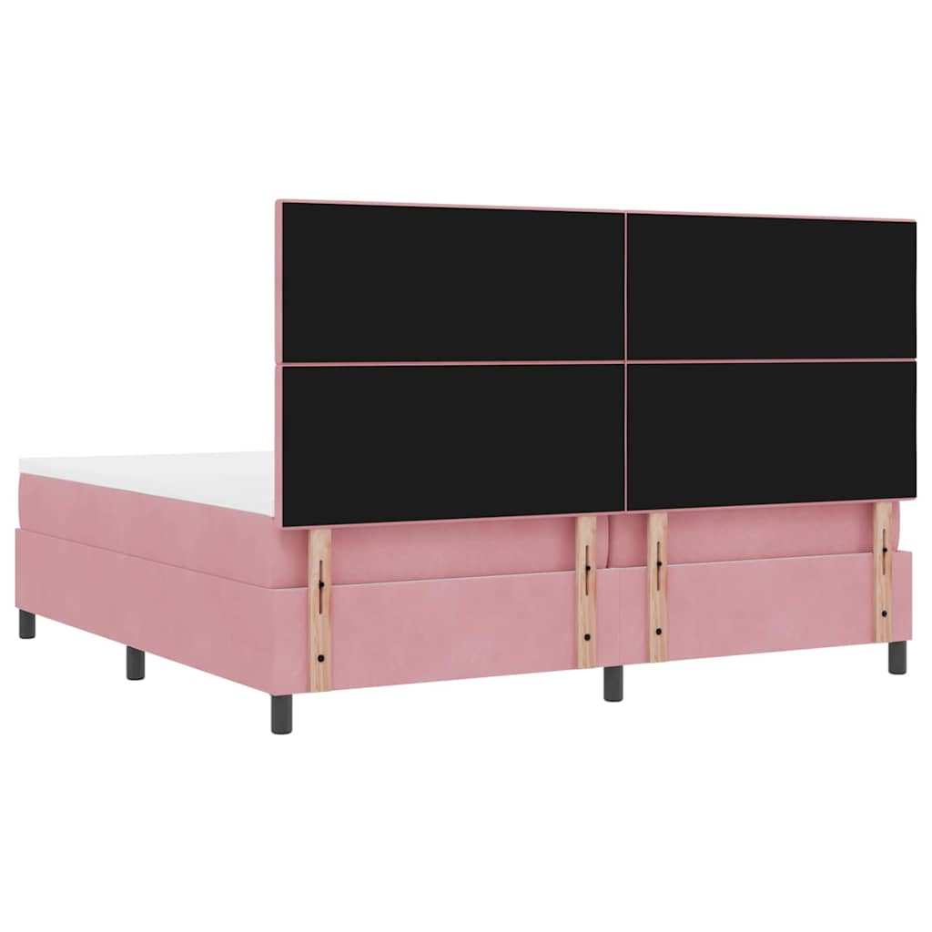 LED Box Spring Bed med hovedgærde Lyserød 200 x 200 cm Fløjl