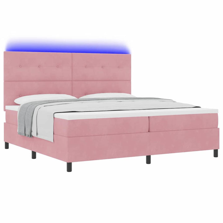 LED Box Spring Bed med hovedgærde Lyserød 200 x 200 cm Fløjl