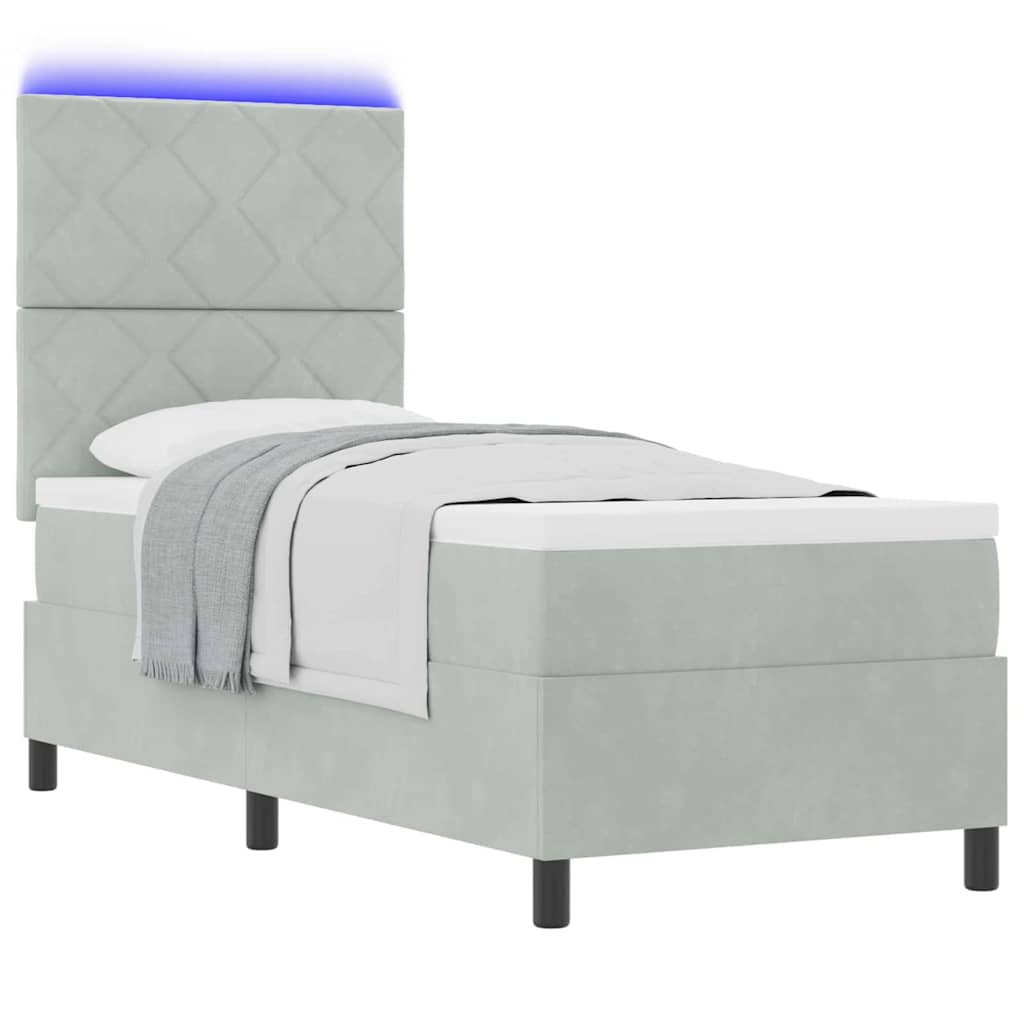 LED Box Spring Bed med hovedgærde Lysegrå 80 x 200 cm Fløjl