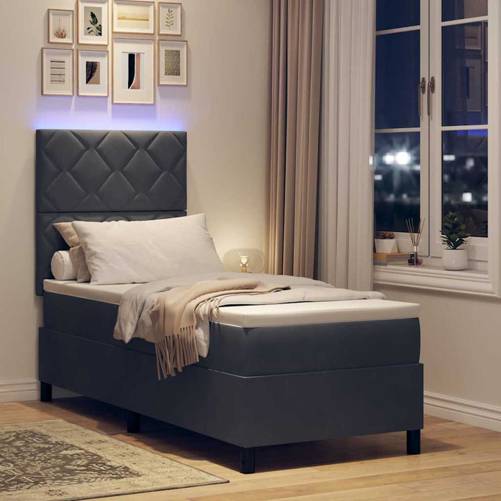 LED Box Spring Bed med hovedgærde Mørkegrå 80 x 200 cm Fløjl