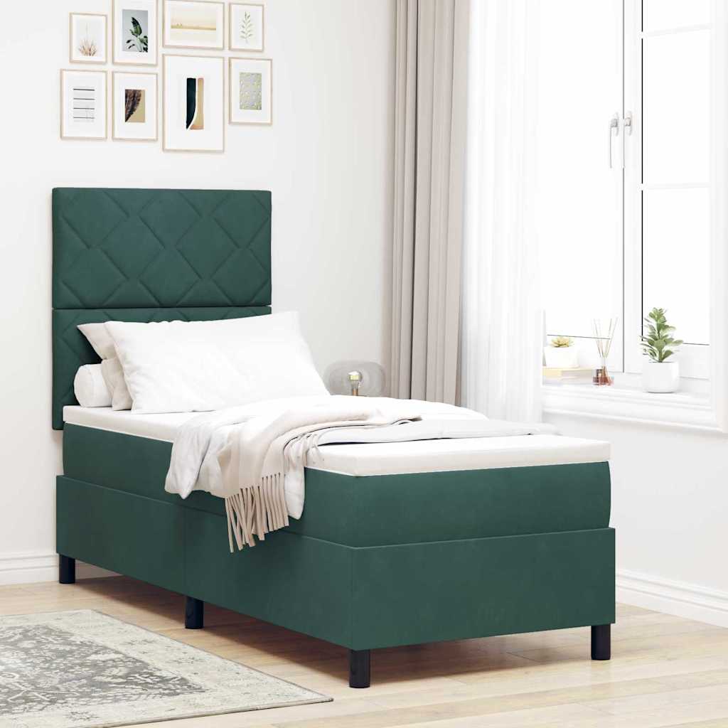 LED Box Spring Bed med hovedgærde Mørkegrøn 80 x 200 cm Fløjl