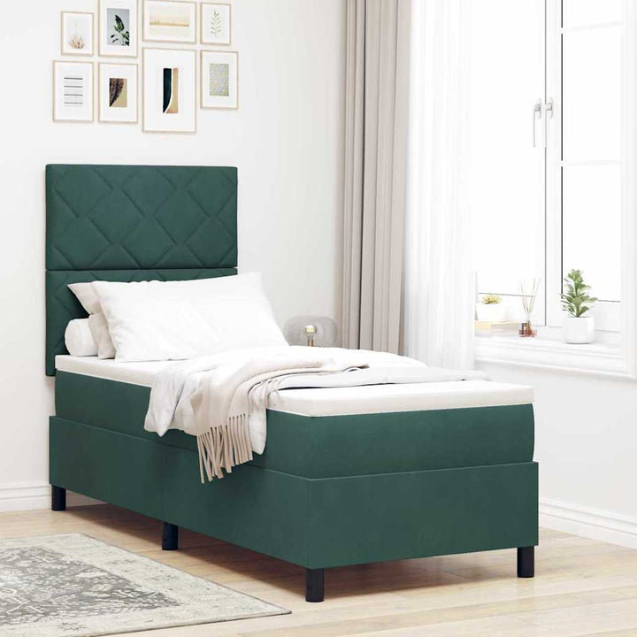 LED Box Spring Bed med hovedgærde Mørkegrøn 80 x 200 cm Fløjl