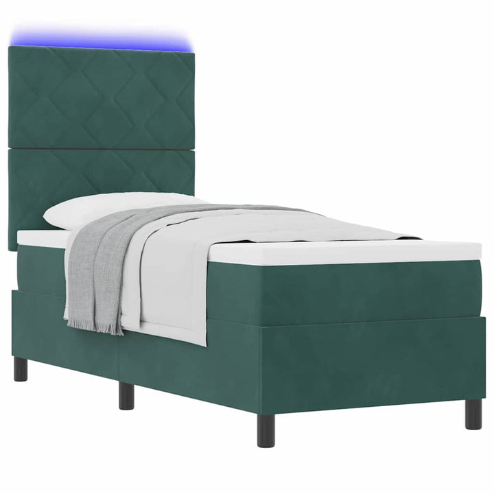 LED Box Spring Bed med hovedgærde Mørkegrøn 80 x 200 cm Fløjl
