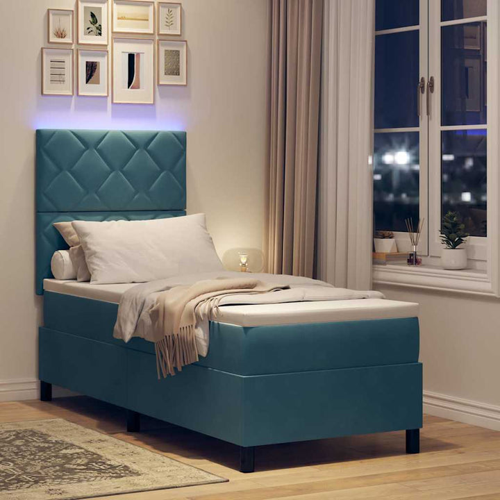 LED Box Spring Bed med hovedgærde Mørk blå 80 x 200 cm Fløjl