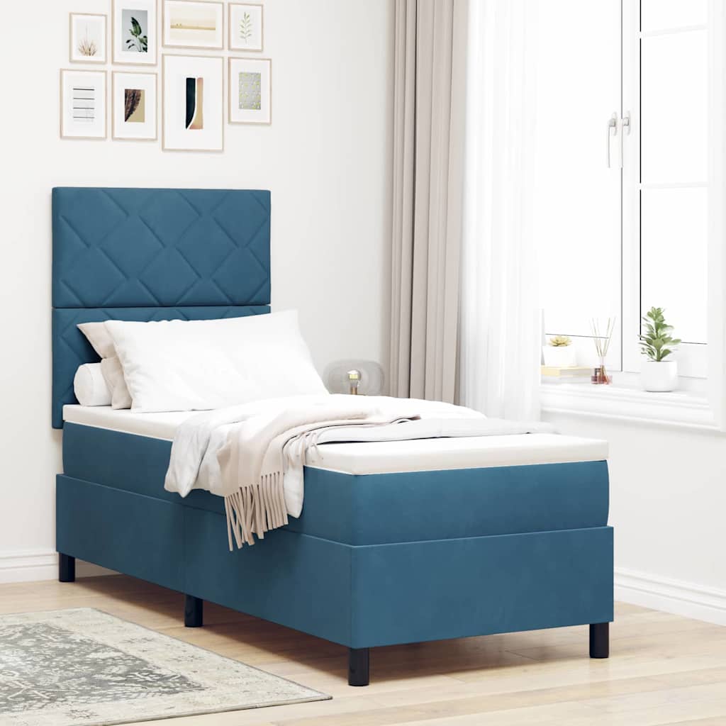 LED Box Spring Bed med hovedgærde Mørk blå 80 x 200 cm Fløjl