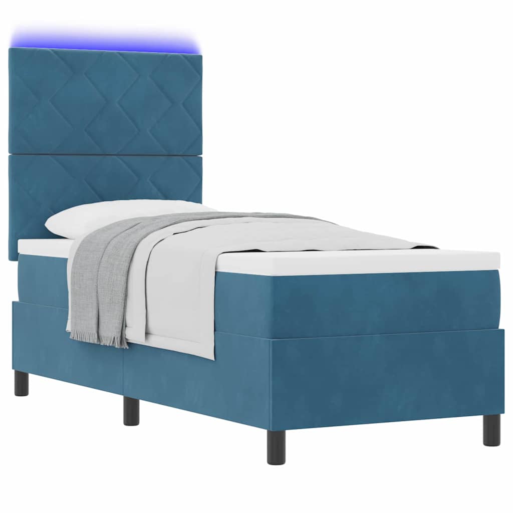LED Box Spring Bed med hovedgærde Mørk blå 80 x 200 cm Fløjl