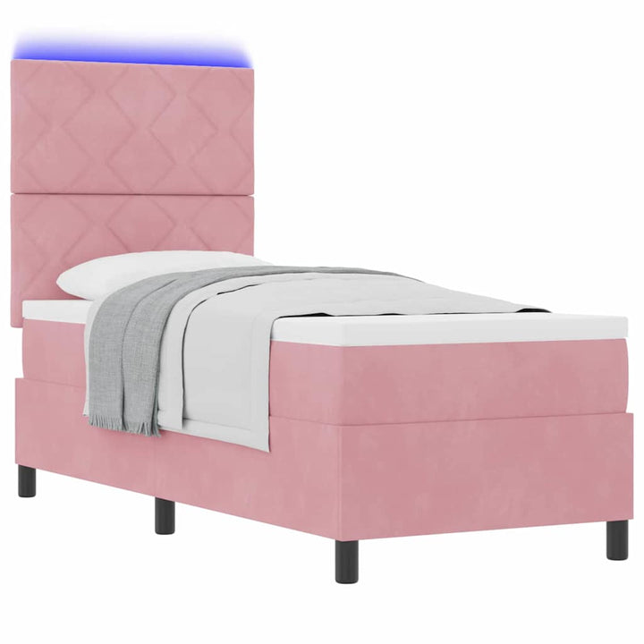 LED Box Spring Bed med hovedgærde Lyserød 80 x 200 cm Fløjl
