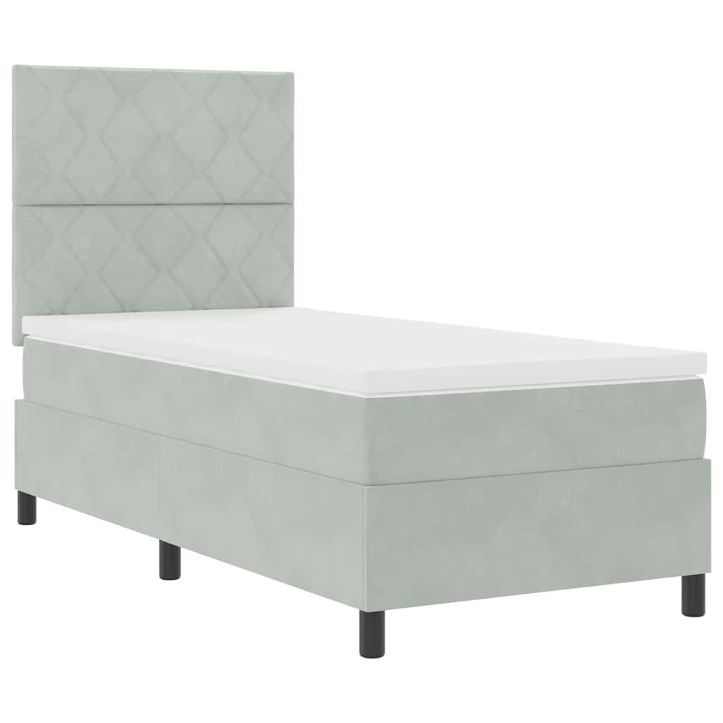 LED Box Spring Bed med hovedgærde Lysegrå 90 x 190 cm Fløjl
