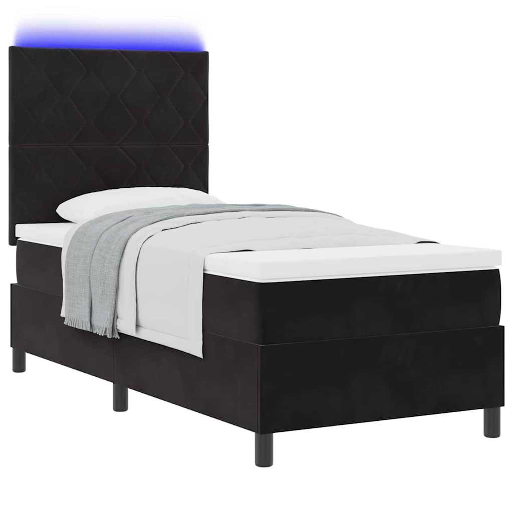 LED Box Spring Bed med hovedgærde Sort 90 x 190 cm Fløjl