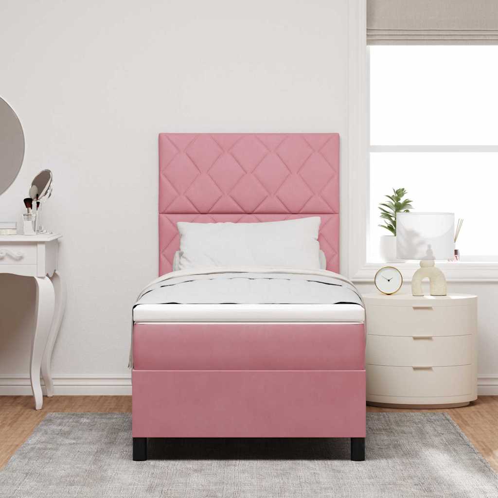LED Box Spring Bed med hovedgærde Lyserød 90 x 190 cm Fløjl