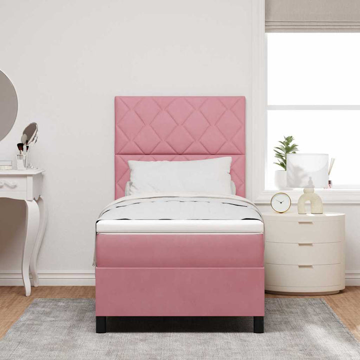 LED Box Spring Bed med hovedgærde Lyserød 90 x 190 cm Fløjl