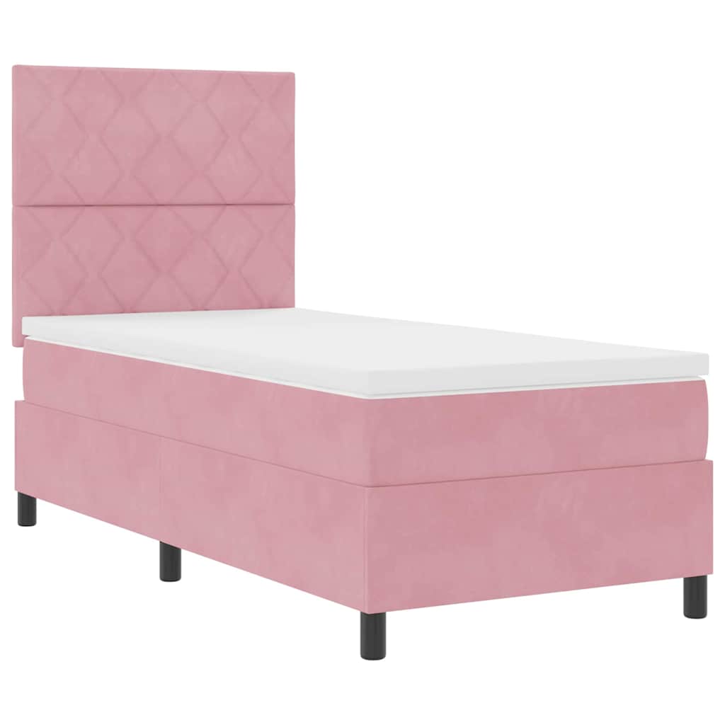 LED Box Spring Bed med hovedgærde Lyserød 90 x 190 cm Fløjl