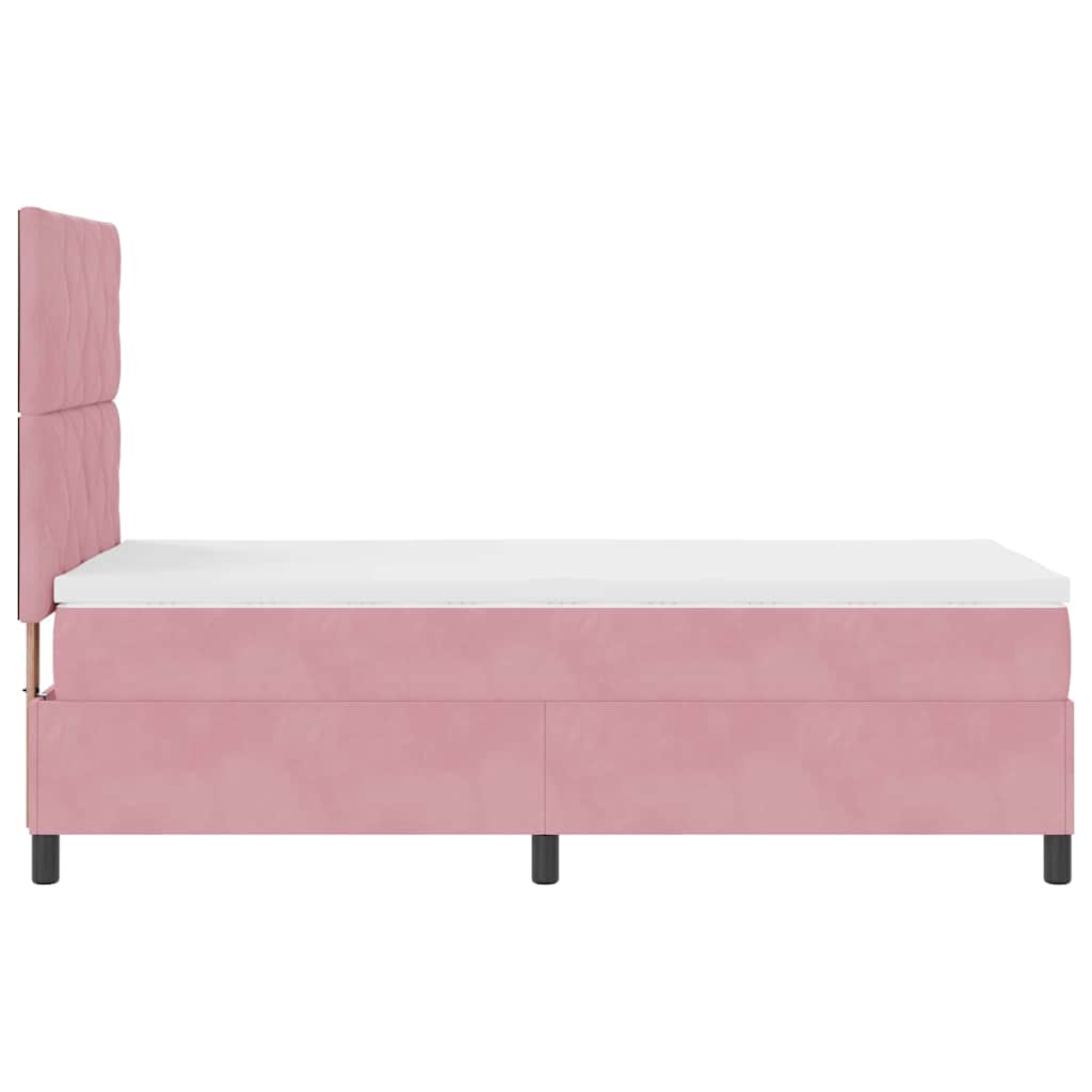 LED Box Spring Bed med hovedgærde Lyserød 90 x 190 cm Fløjl