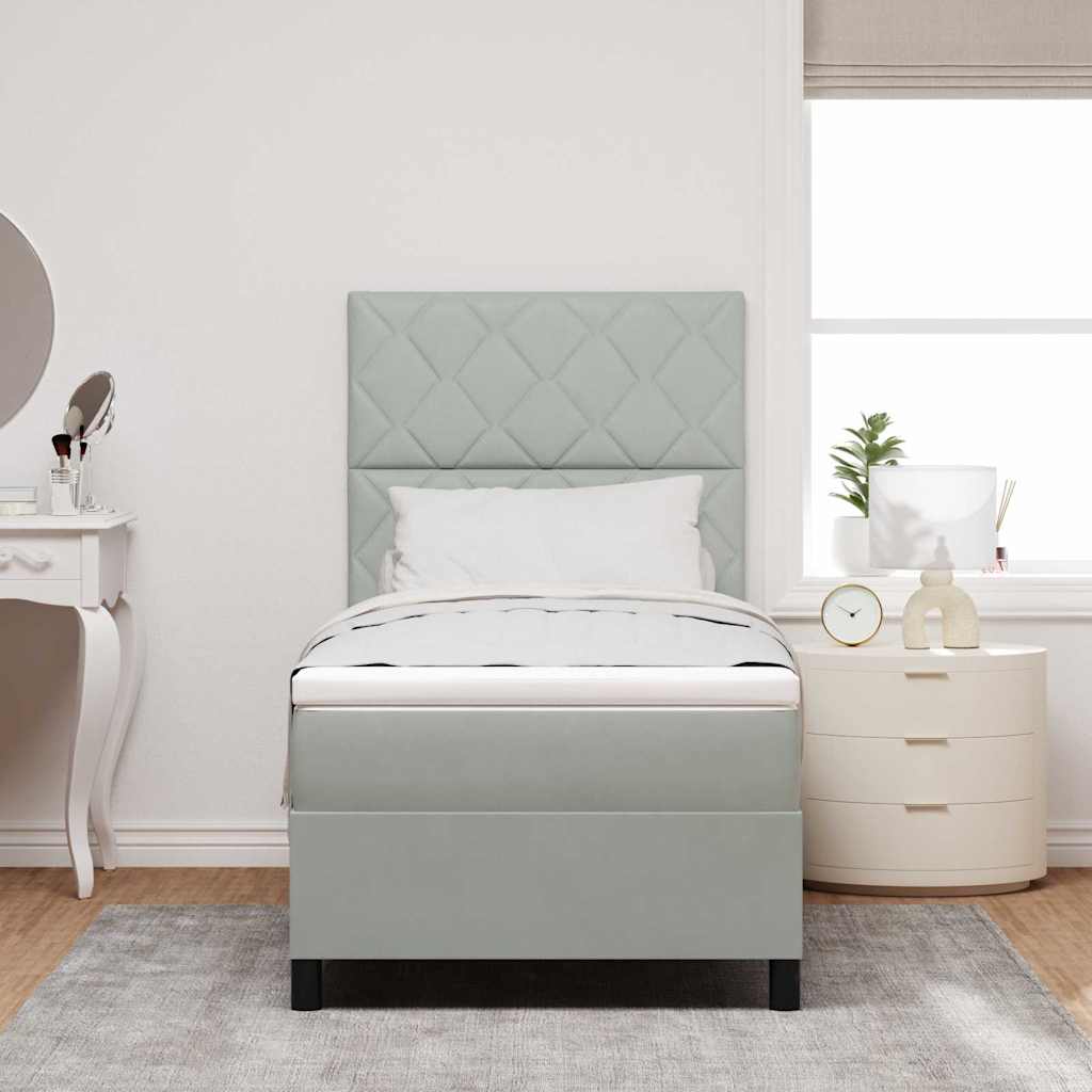 LED Box Spring Bed med hovedgærde Lysegrå 90 x 200 cm Fløjl