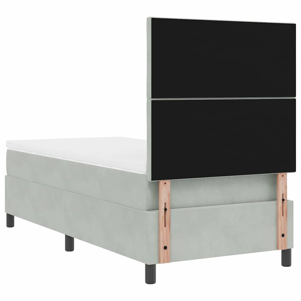 LED Box Spring Bed med hovedgærde Lysegrå 90 x 200 cm Fløjl