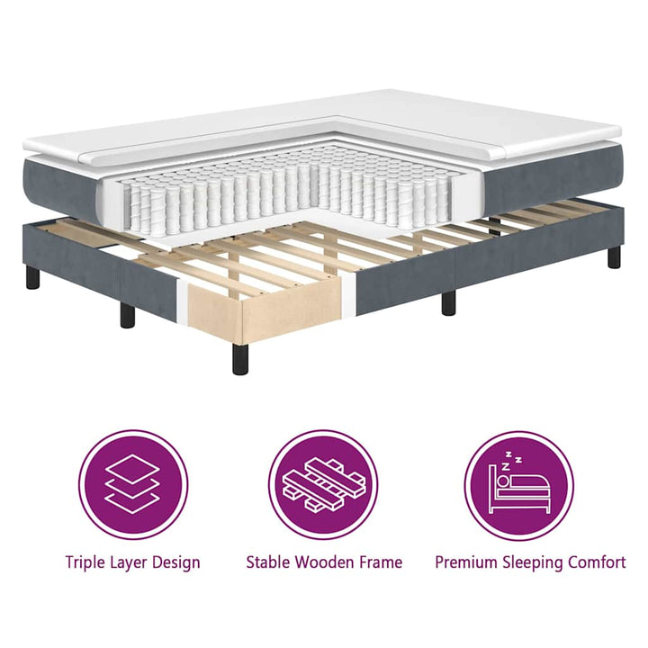 LED Box Spring Bed med madras Mørkegrå 90 x 200 cm Fløjl
