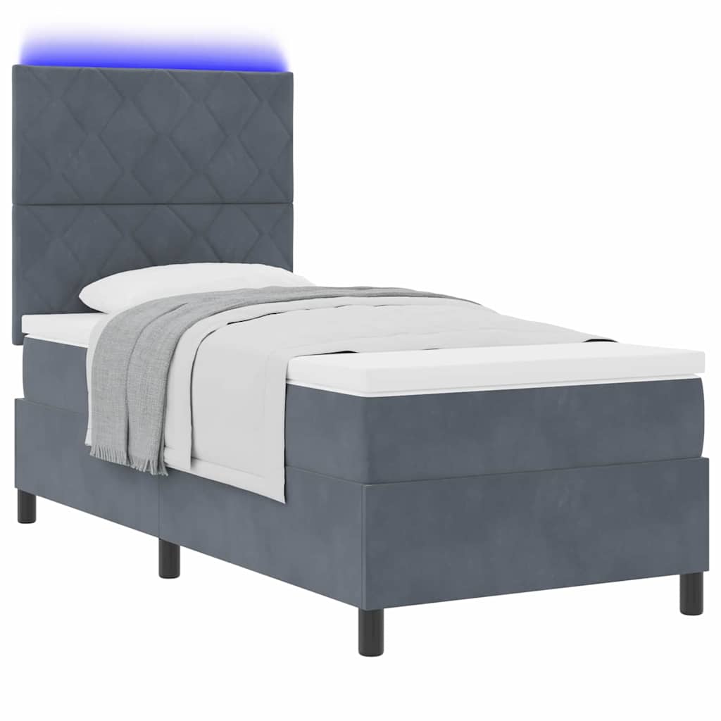 LED Box Spring Bed med madras Mørkegrå 90 x 200 cm Fløjl