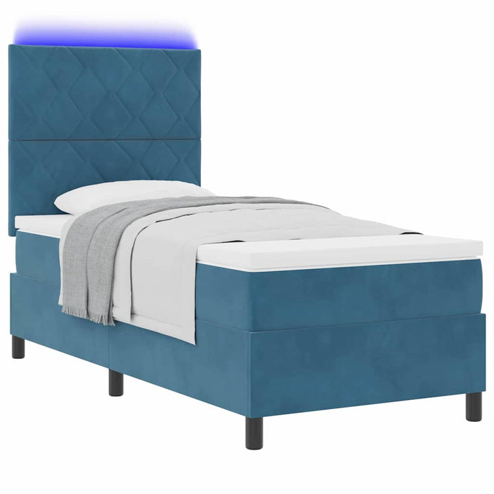 LED Box Spring Bed med hovedgærde Mørk blå 90 x 200 cm Fløjl