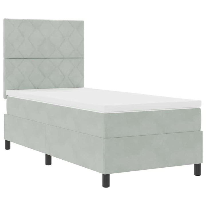 LED Box Spring Bed med hovedgærde Lysegrå 100 x 200 cm Fløjl