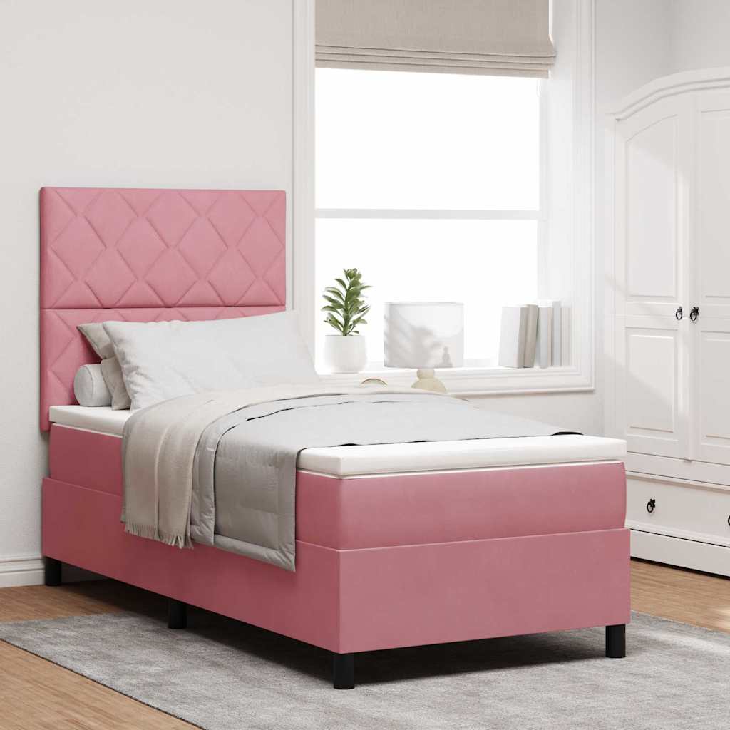 LED Box Spring Bed med hovedgærde Lyserød 100 x 200 cm Fløjl
