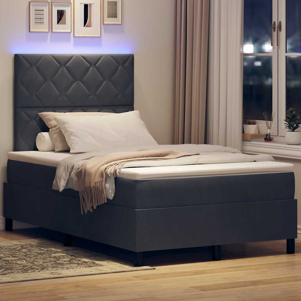 LED Box Spring Bed med hovedgærde Mørkegrå 120 x 190 cm Fløjl