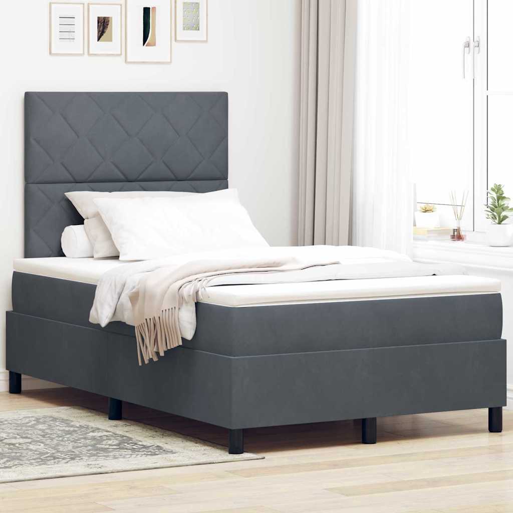 LED Box Spring Bed med hovedgærde Mørkegrå 120 x 190 cm Fløjl