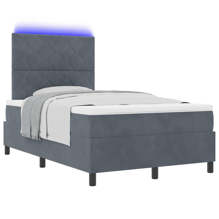 LED Box Spring Bed med hovedgærde Mørkegrå 120 x 190 cm Fløjl
