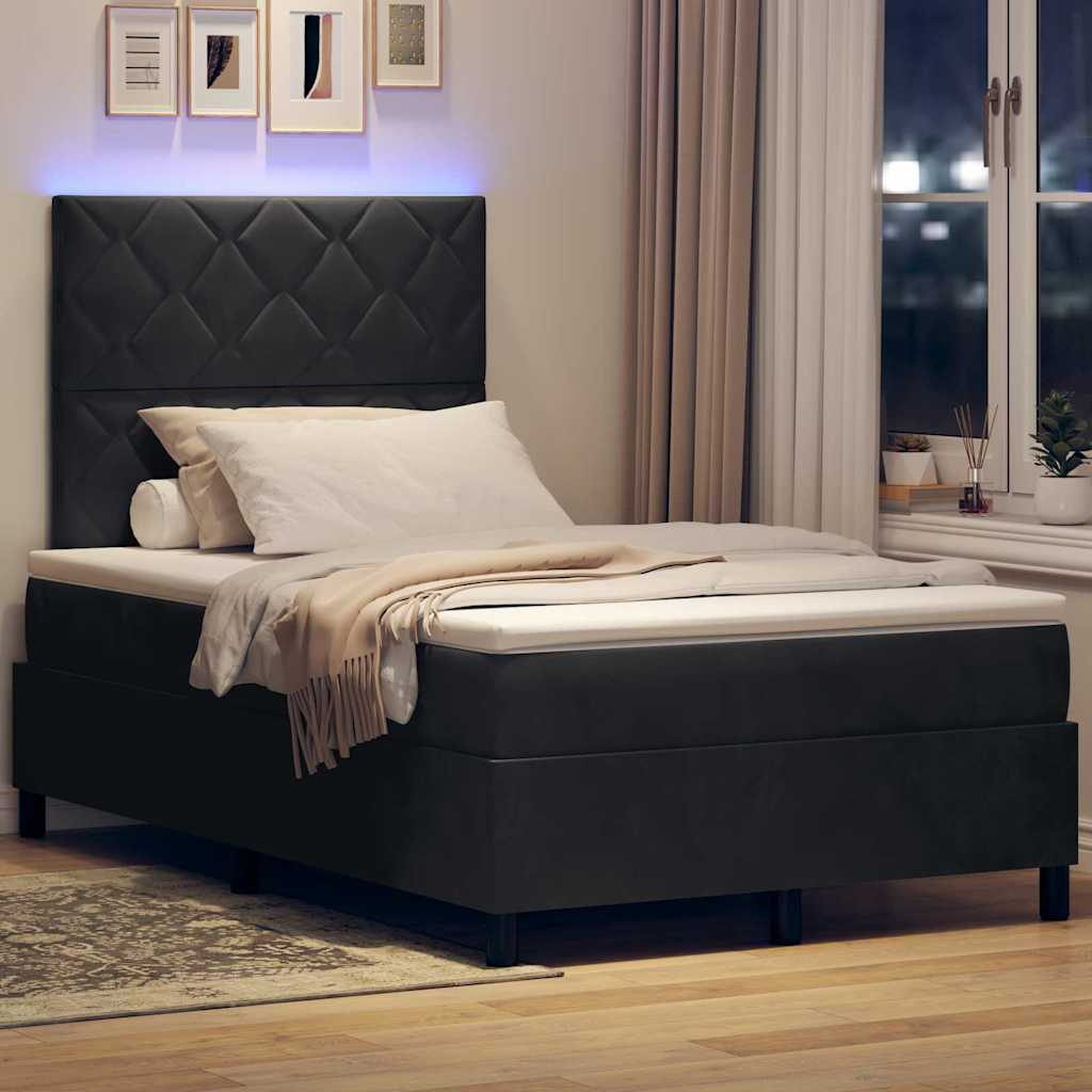 LED Box Spring Bed med hovedgærde Sort 120 x 190 cm Fløjl