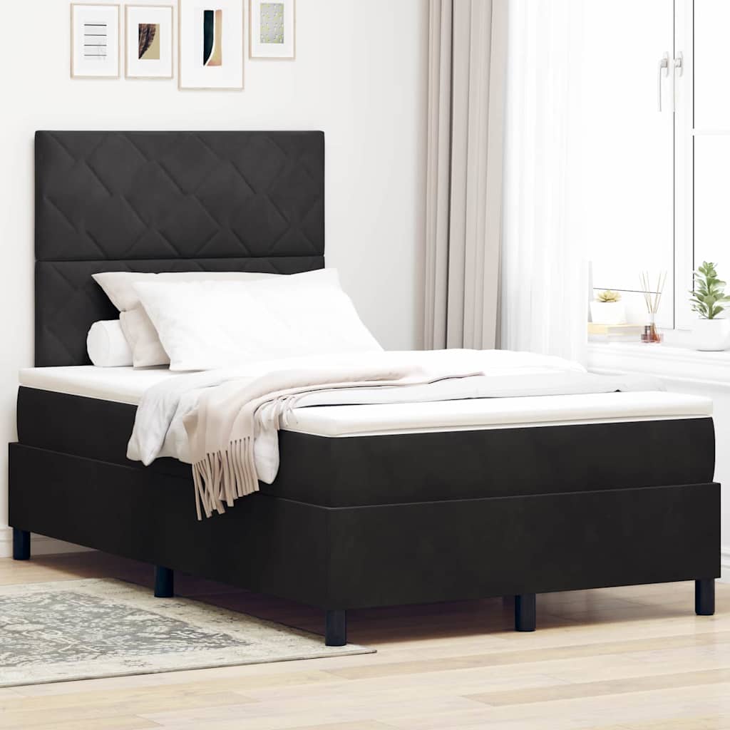 LED Box Spring Bed med hovedgærde Sort 120 x 190 cm Fløjl