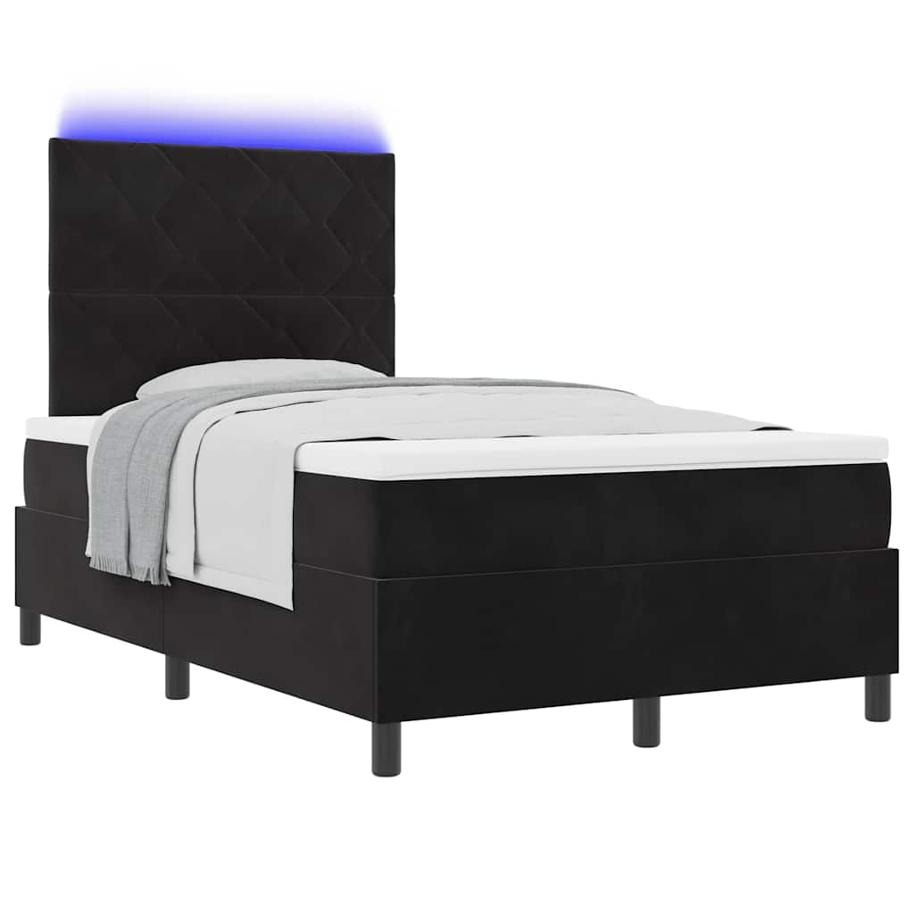 LED Box Spring Bed med hovedgærde Sort 120 x 190 cm Fløjl