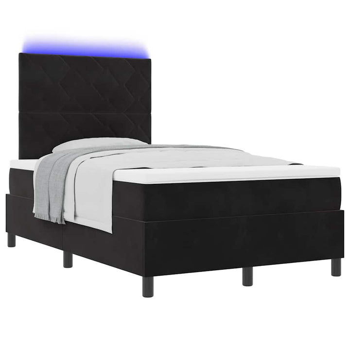 LED Box Spring Bed med hovedgærde Sort 120 x 190 cm Fløjl