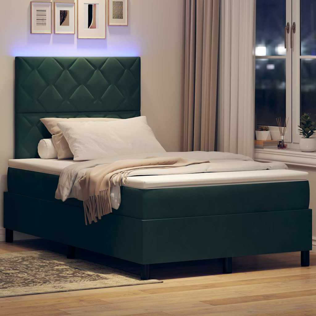 LED Box Spring Bed med madras Mørkegrøn 120 x 190 cm Fløjl