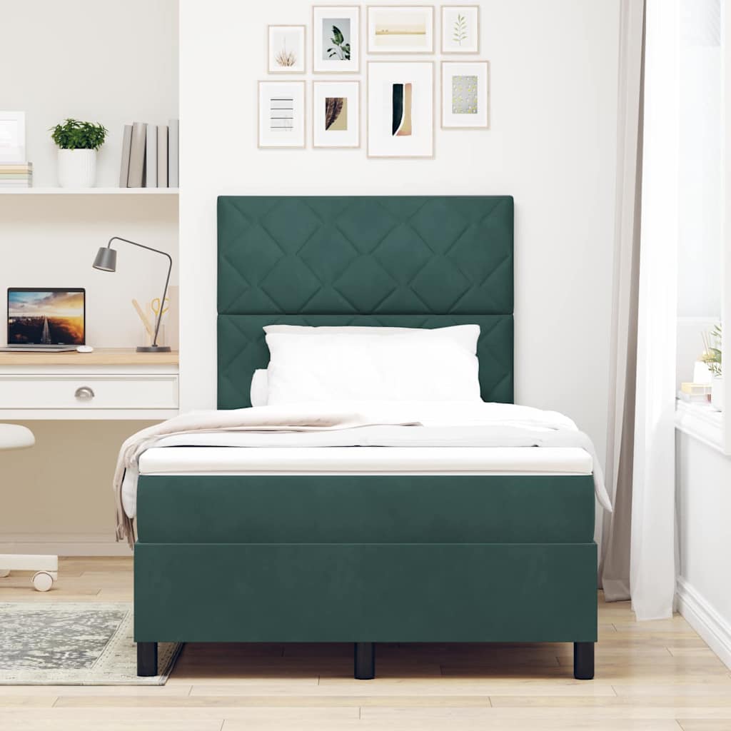 LED Box Spring Bed med madras Mørkegrøn 120 x 190 cm Fløjl