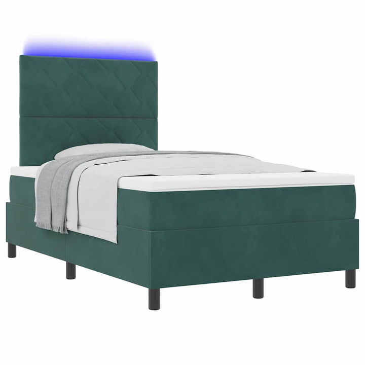 LED Box Spring Bed med madras Mørkegrøn 120 x 190 cm Fløjl