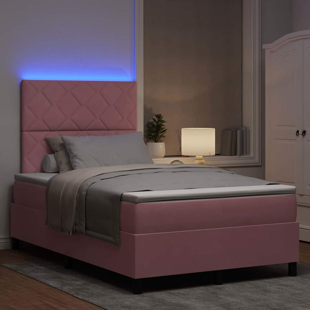 LED Box Spring Bed med hovedgærde Lyserød 120 x 190 cm Fløjl