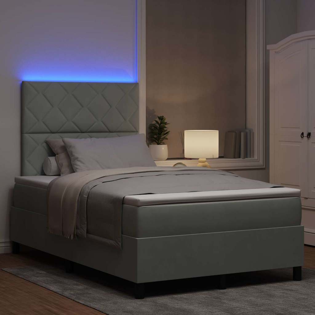 LED Box Spring Bed med hovedgærde Lysegrå 120 x 200 cm Fløjl