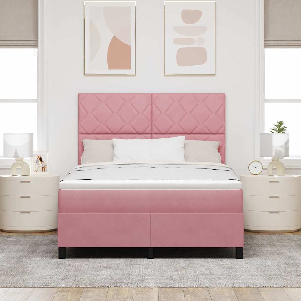 LED Box Spring Bed med hovedgærde Lyserød 140 x 190 cm Fløjl