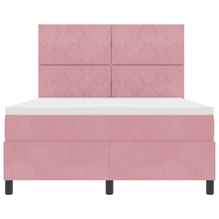 LED Box Spring Bed med hovedgærde Lyserød 140 x 190 cm Fløjl