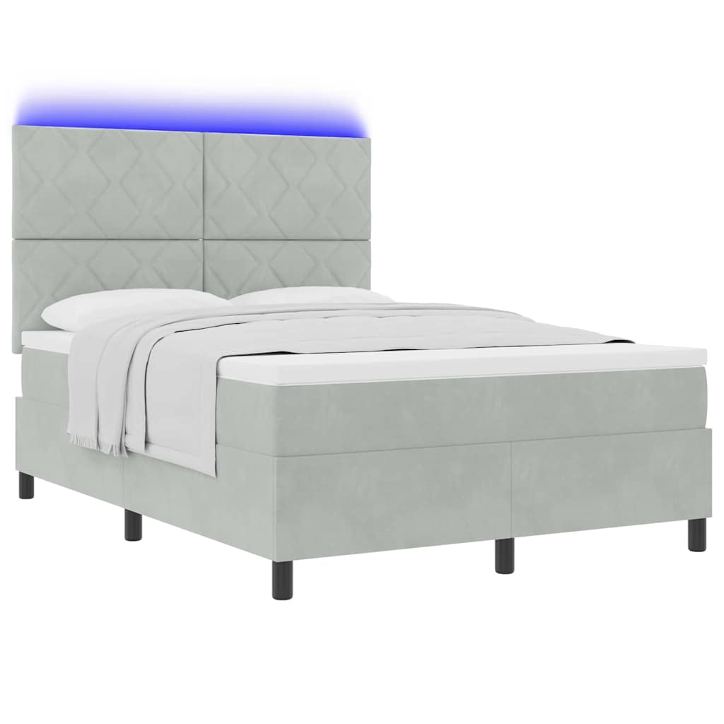 LED Box Spring Bed med hovedgærde Lysegrå 140 x 200 cm Fløjl