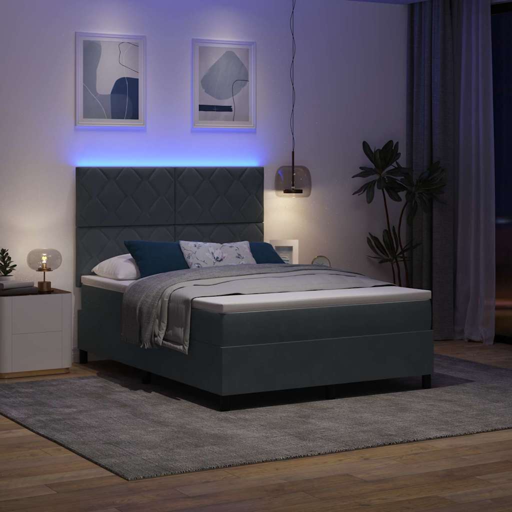 LED Box Spring Bed med hovedgærde Mørkegrå 140 x 200 cm Fløjl