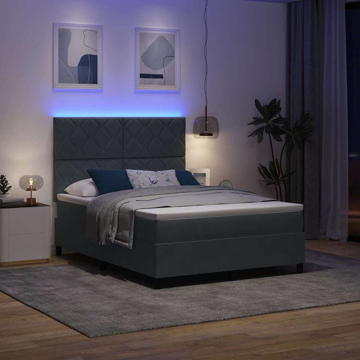 LED Box Spring Bed med hovedgærde Mørkegrå 140 x 200 cm Fløjl