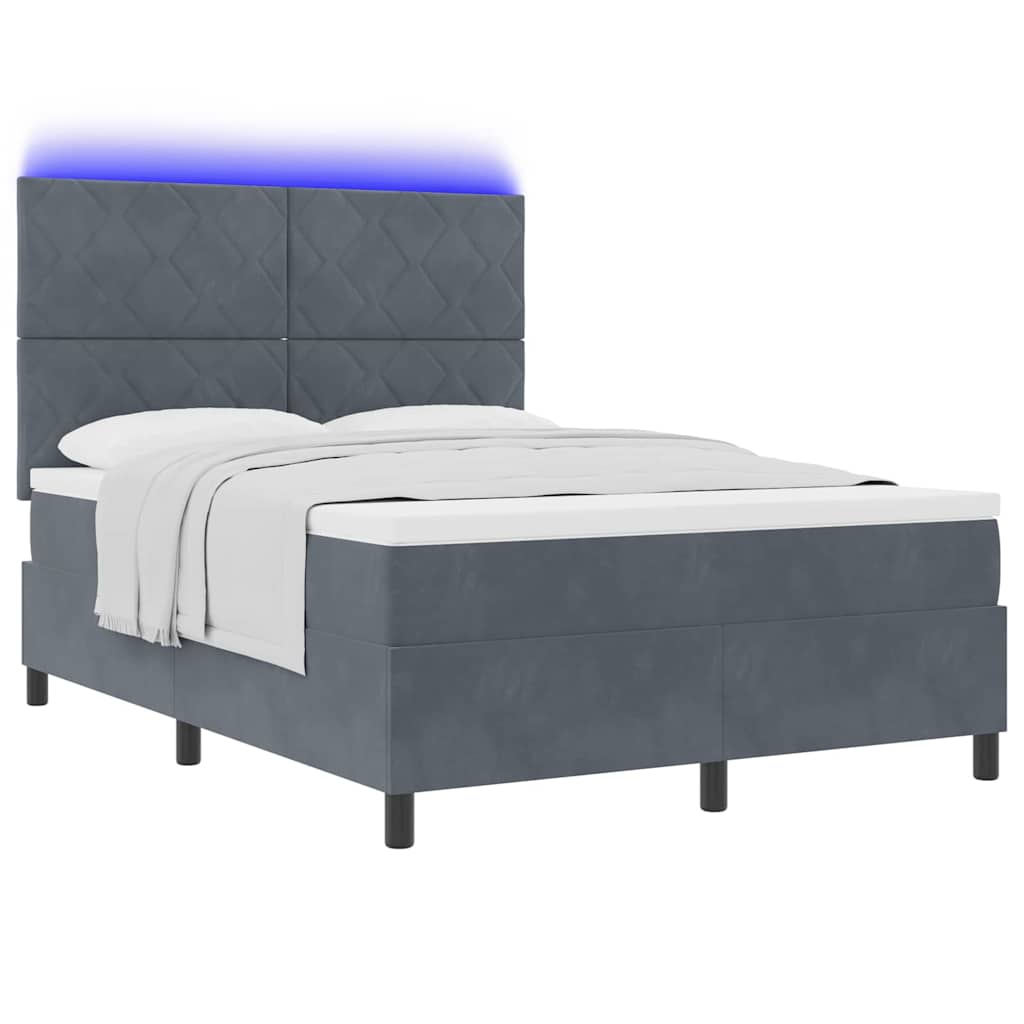 LED Box Spring Bed med hovedgærde Mørkegrå 140 x 200 cm Fløjl