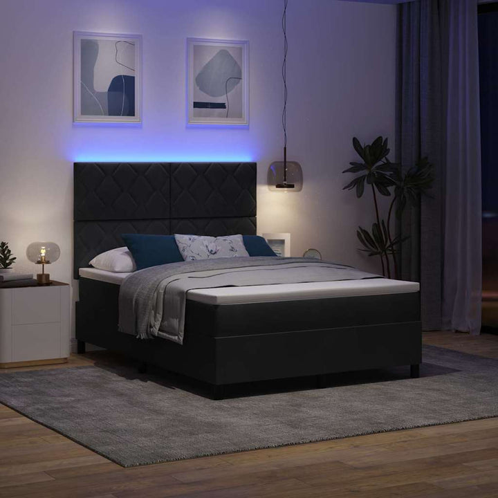 LED Box Spring Bed med hovedgærde Sort 140 x 200 cm Fløjl