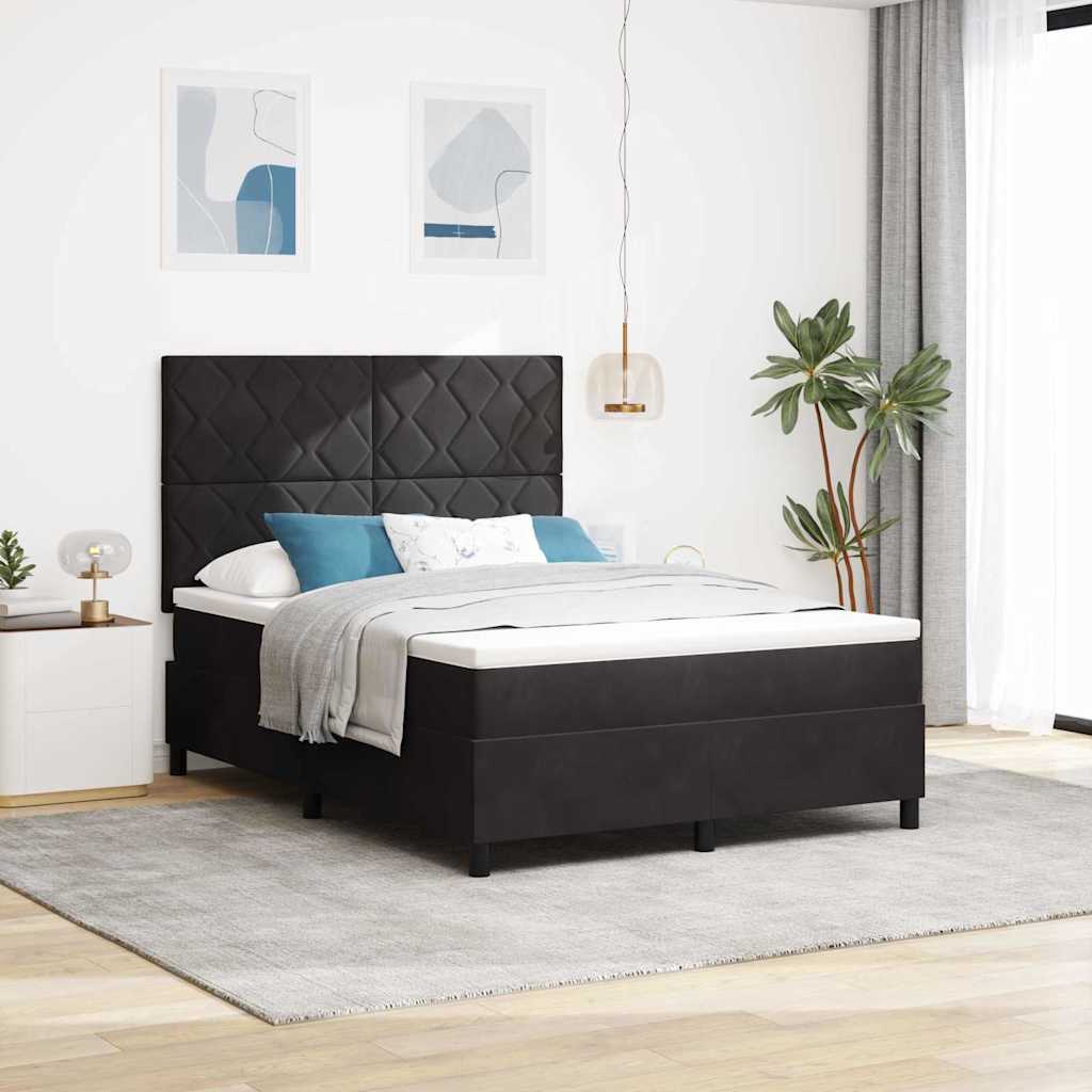 LED Box Spring Bed med hovedgærde Sort 140 x 200 cm Fløjl