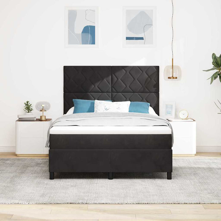 LED Box Spring Bed med hovedgærde Sort 140 x 200 cm Fløjl