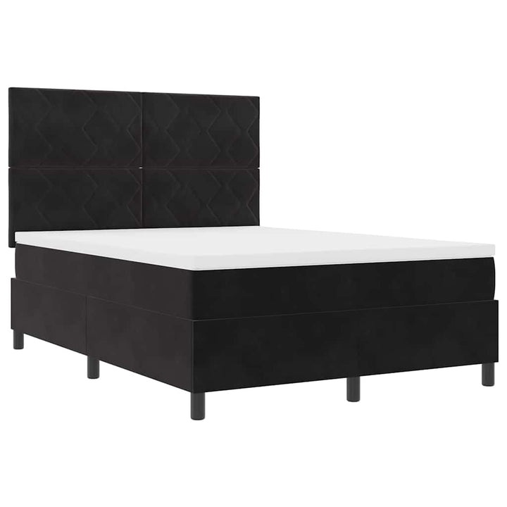 LED Box Spring Bed med hovedgærde Sort 140 x 200 cm Fløjl