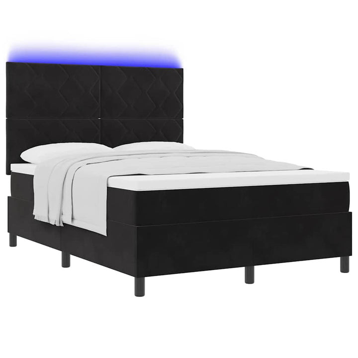 LED Box Spring Bed med hovedgærde Sort 140 x 200 cm Fløjl